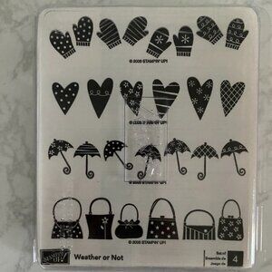 Stampin Up WEATHER OR NOT Rubber Stamp Set of 4 Purse, Mittens, Heart, Umbrellas